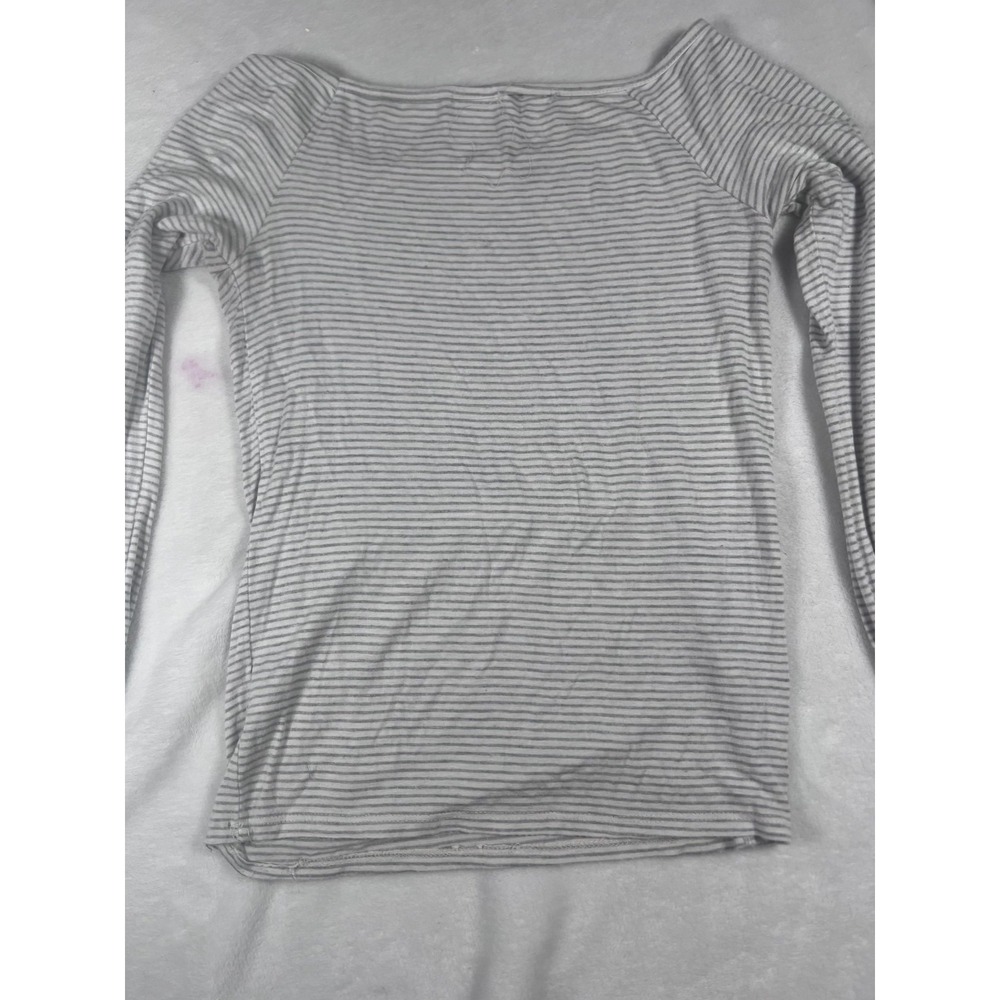 BP. Shirt Womens Small Juniors Gray Striped Long Sleeve Boat Neck Basic Tee Top